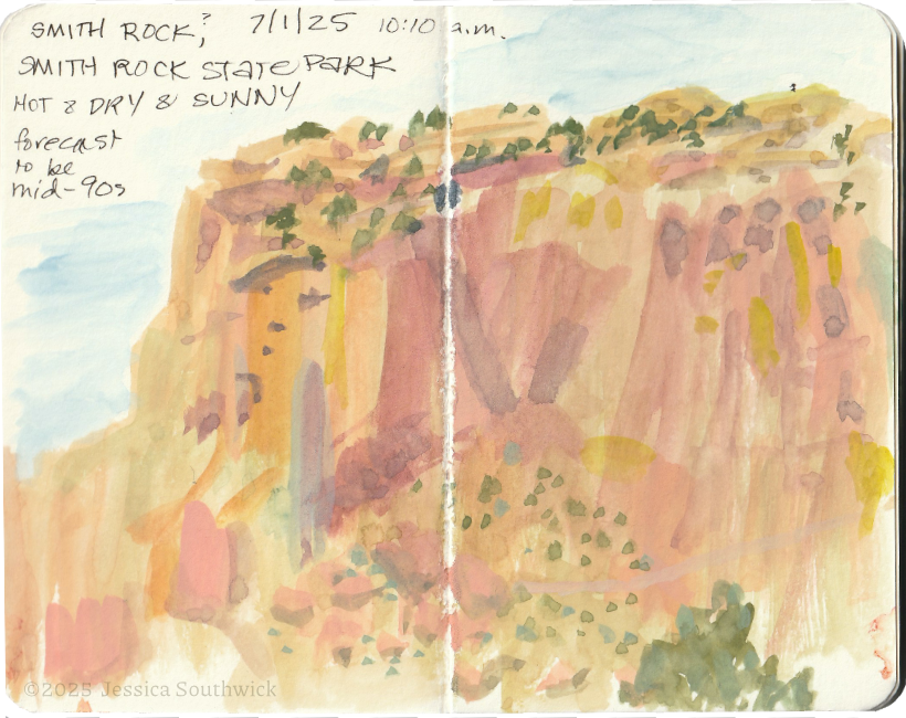 Goache sketch of Smith Rock, OR, by Jessica Southwick
