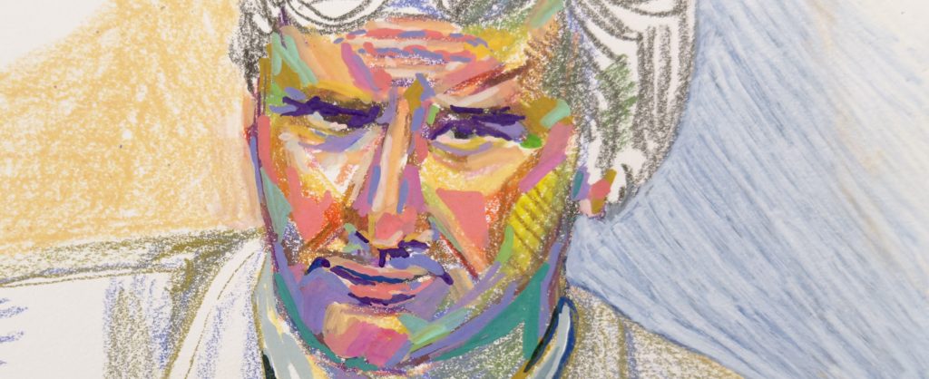 Detail of portrait by Jessica Southwick of Peter Falk as his TV character, Columbo